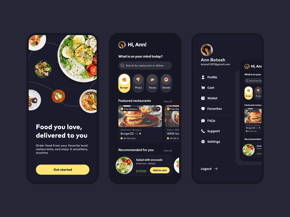 UI/UX design for food delivery app