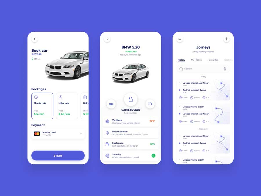 carsharing app UI/UX design