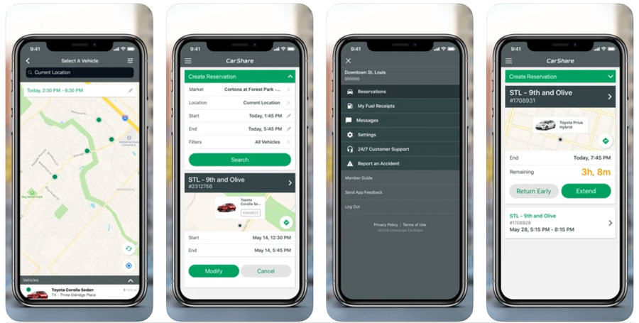 Enterprise CarShare app features