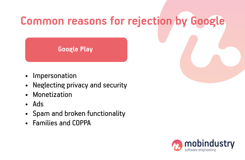 Common reasons for rejection by Google