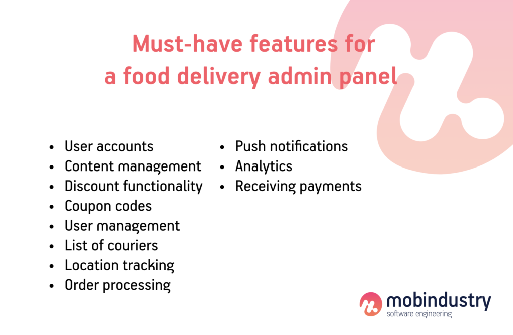 Must-have features for a food delivery admin panel
