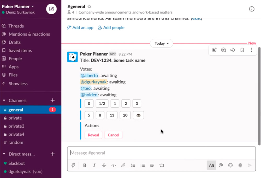 Poker Planner App in Slack