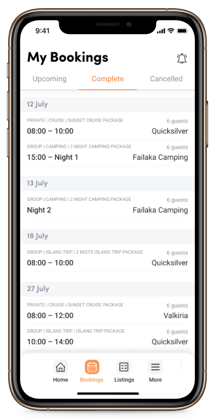 vendor app booking features