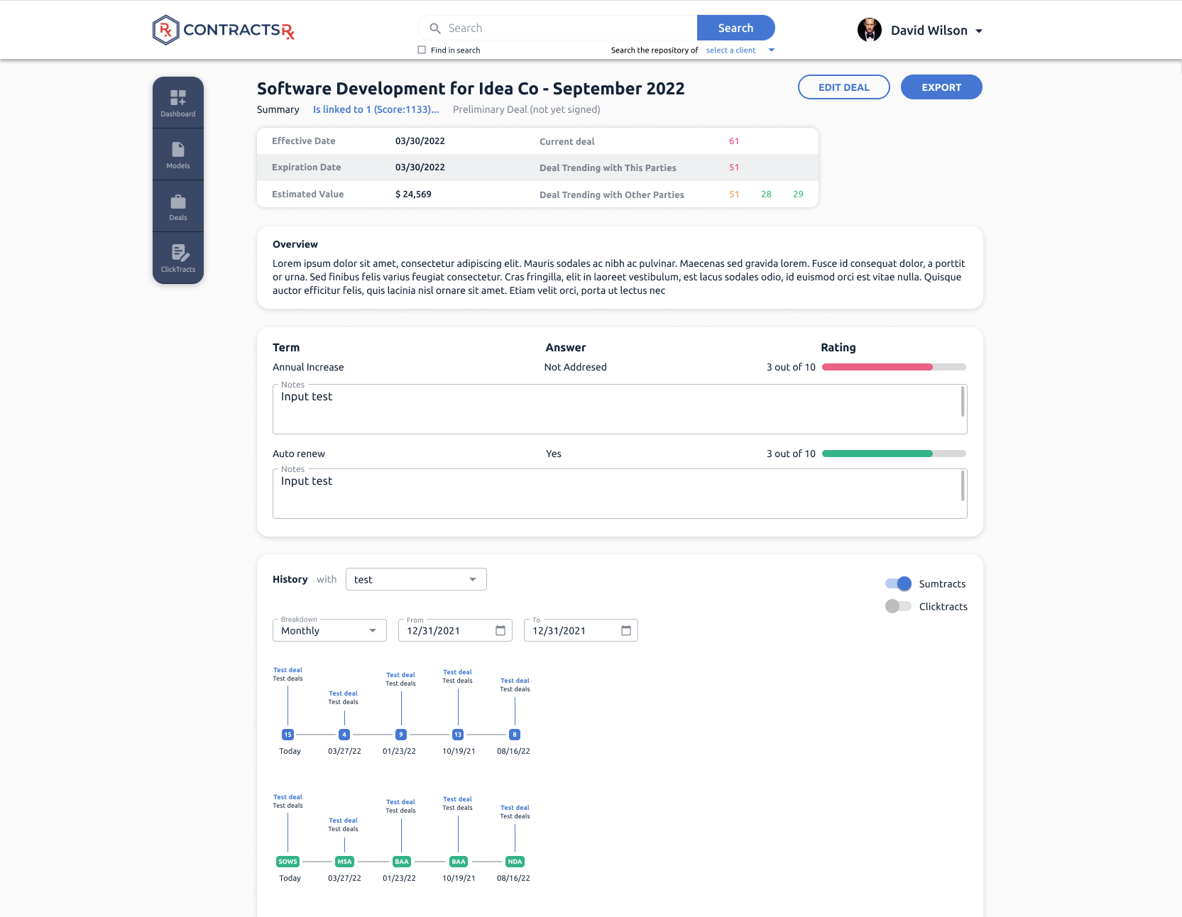 Contract summary feature