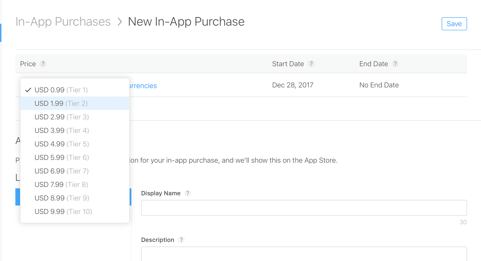 price of in-app purchase