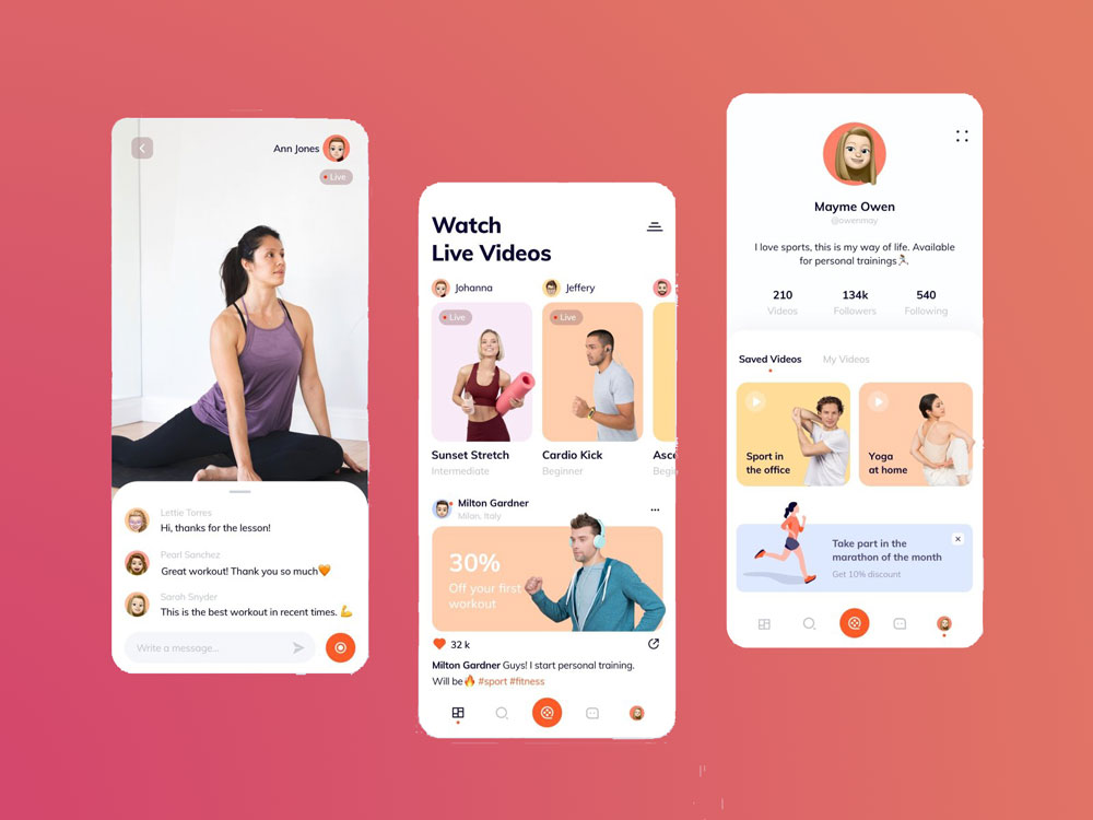 video streaming mobile app fitness gym